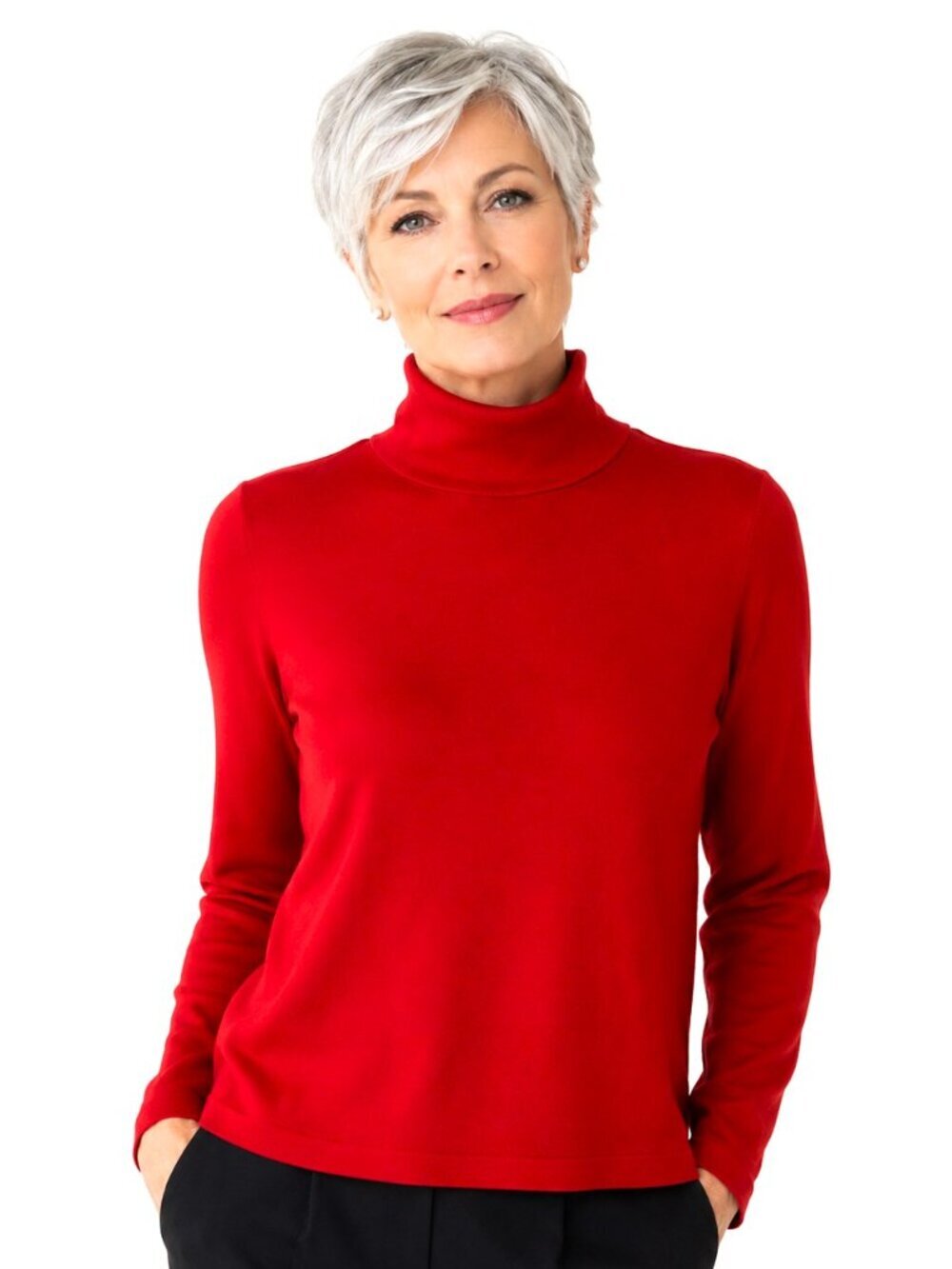 Sydney Easton Red Silk Cotton Long Sleeve Turtleneck Sweater